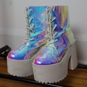 DOLLS KILL HOLOGRAPHIC PLATFORM BOOTS